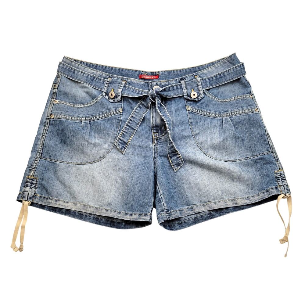 Union Bay Cargo Shorts Women's 15 Mid Rise Utility Belted Feminine Denim Y2K